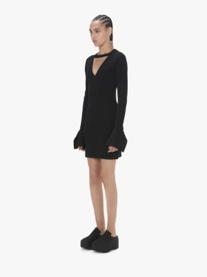 V-Neck Drape Asymmetric Hem Mini Dress - Black – Belissh