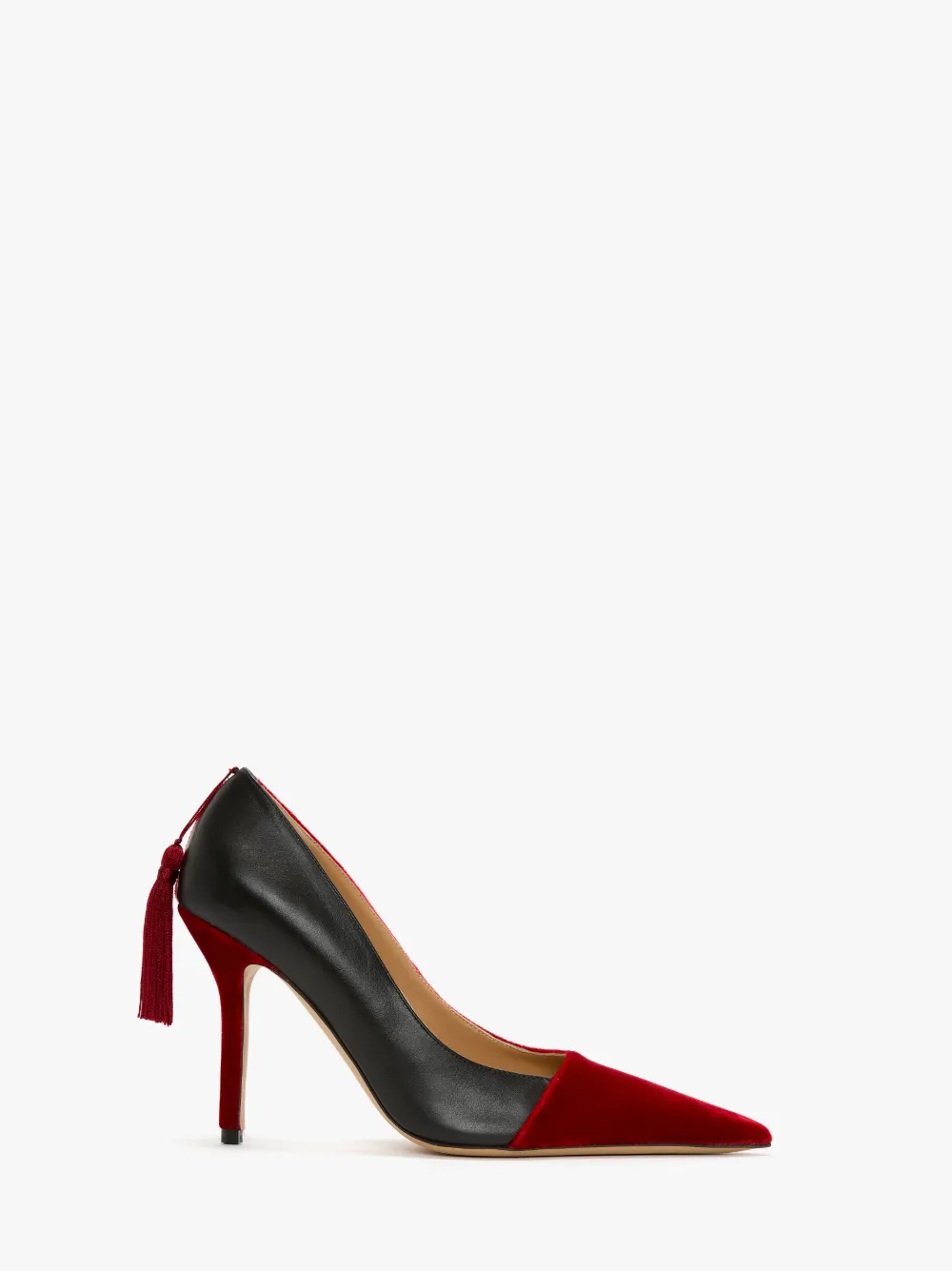 VELVET AND LEATHER PUMPS WITH TASSELS in red JW Anderson GB