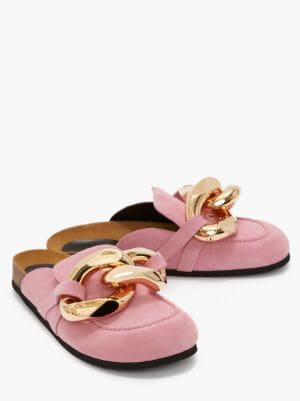 WOMEN'S SUEDE CHAIN LOAFER MULES in pink | JW Anderson