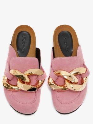 WOMEN'S SUEDE CHAIN LOAFER MULES in pink | JW Anderson