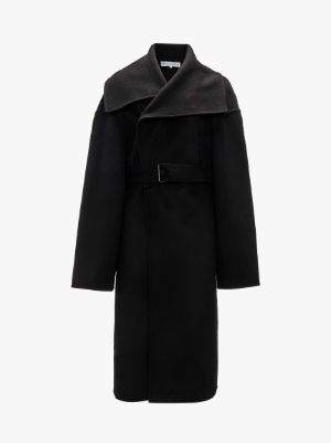 Fashion black wrap wool coat