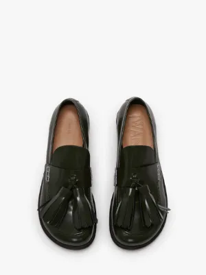 JW ANDERSONダークグリーン レザー 生々しく ローファー 厚底
