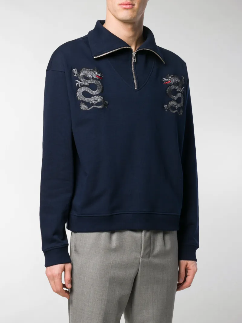 kenzo dragon embroidery zip front hoodie