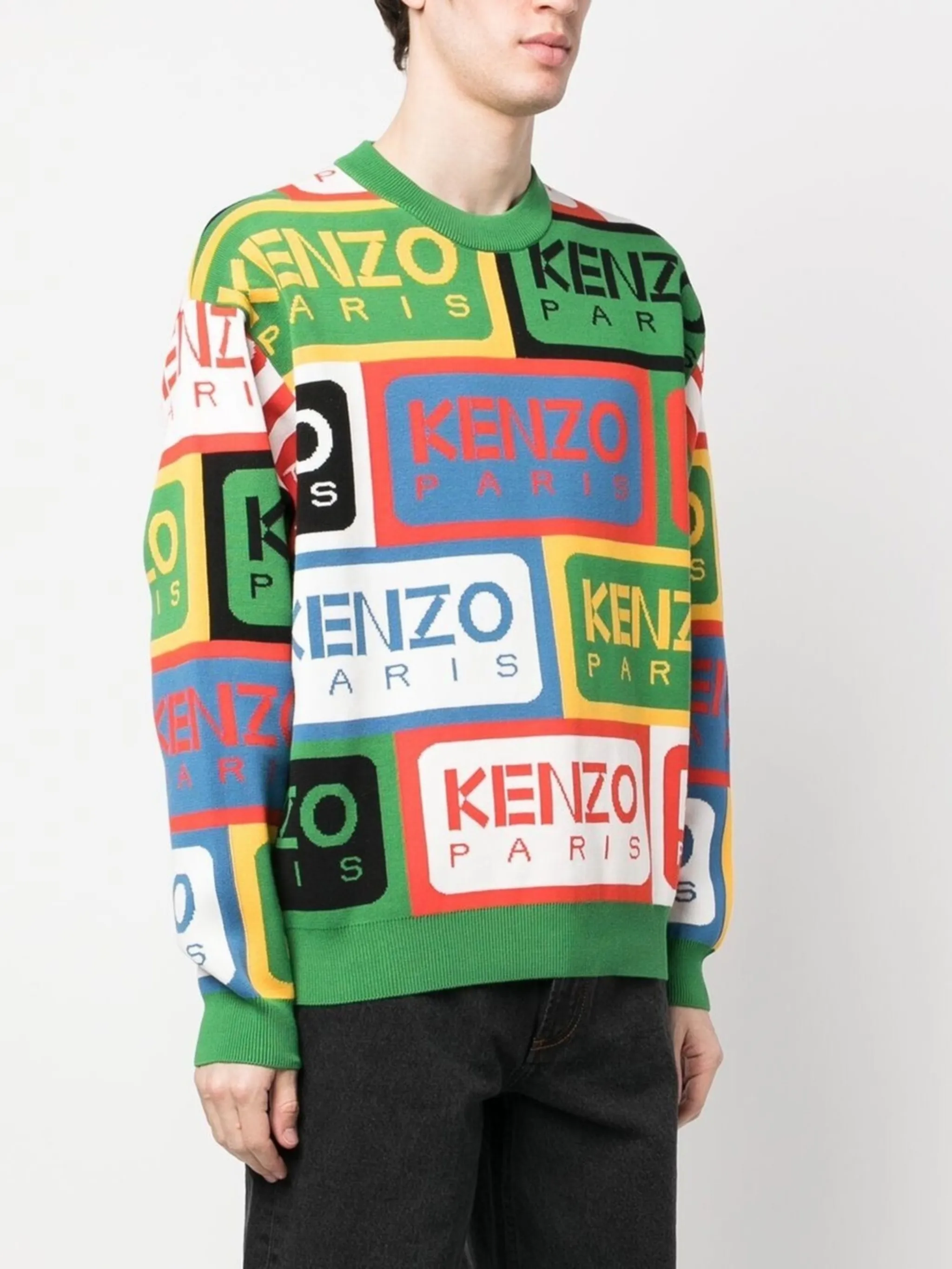 Kenzo Green Intarsia Knit Crew Neck Jumper | Eraldo.com HR