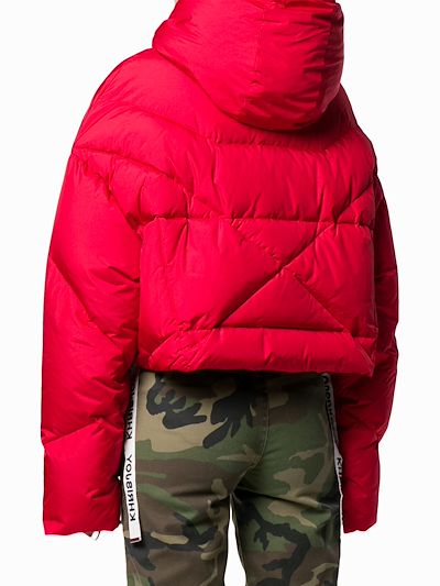 red cropped puffer jacket
