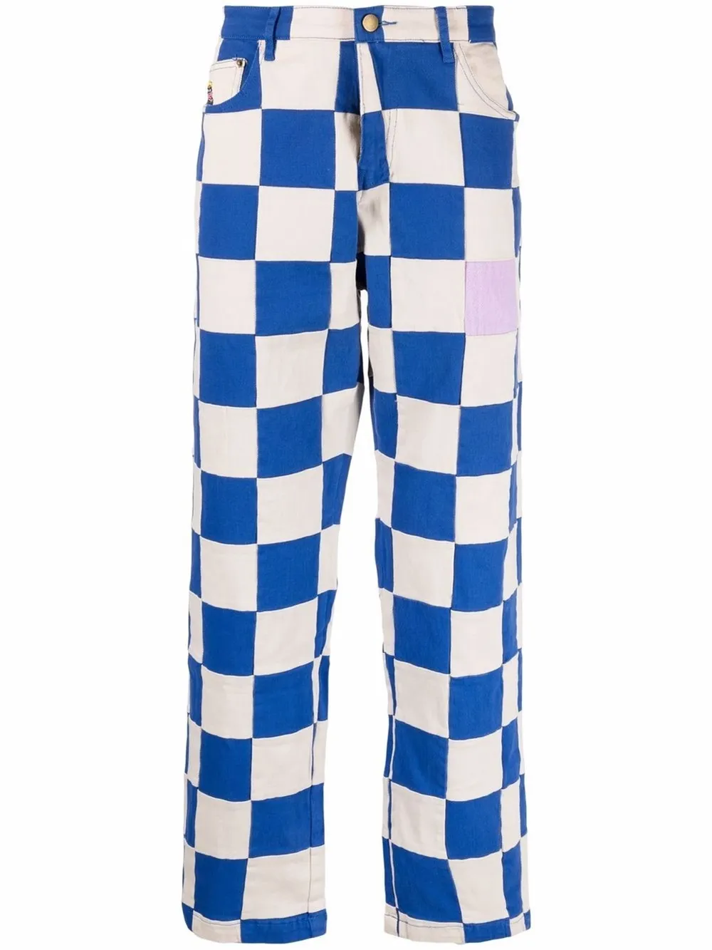 check-print straight-leg trousers 