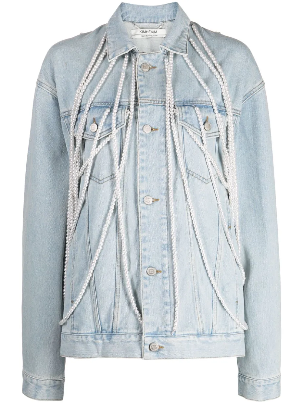 faux-pearl embellished buttoned denim jacket | Kimhekim | Eraldo.com