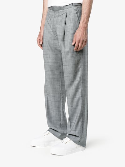 checked trousers red