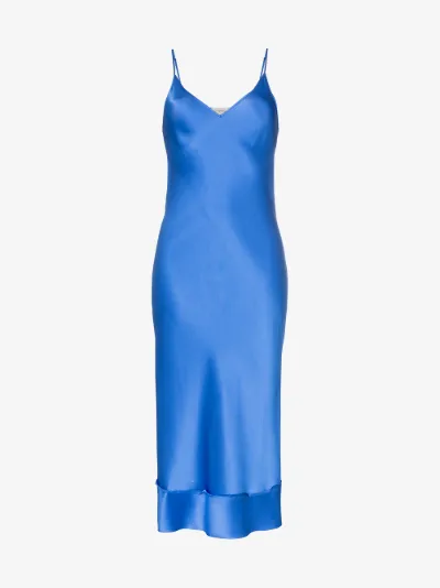 silk slip dress blue