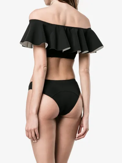 black ruffle bandeau bikini top