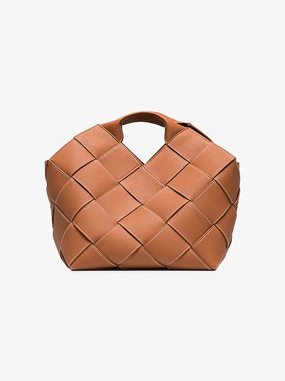 Brown Woven Leather Basket Tote展示图