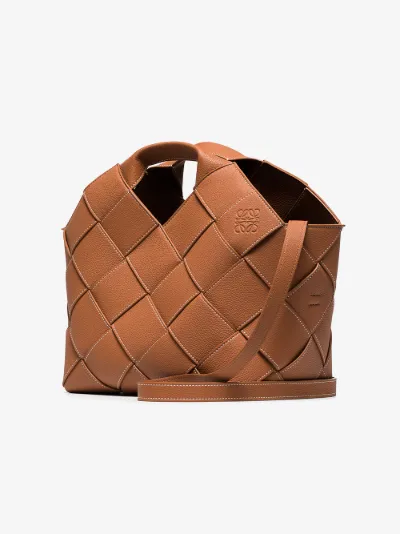 Brown Woven Leather Basket Tote展示图