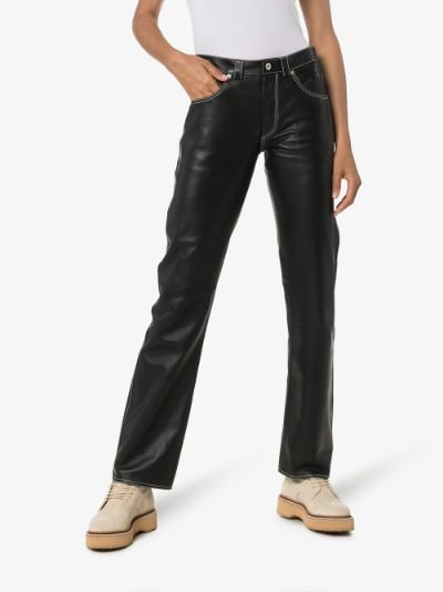 straight leg leather trousers