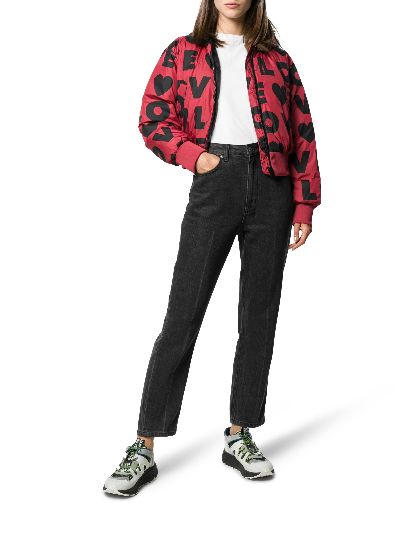 love moschino printed logo puffer jacket