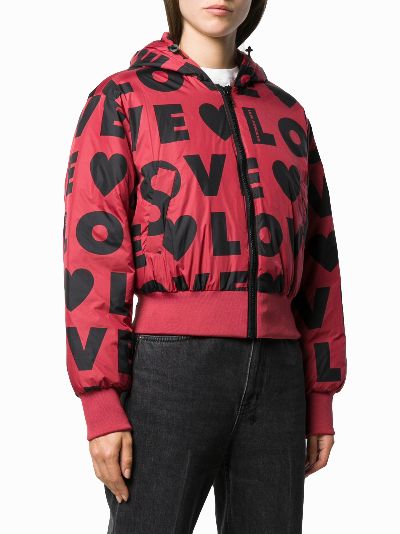 love moschino printed logo puffer jacket