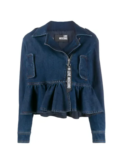 denim jacket with ruffle hem