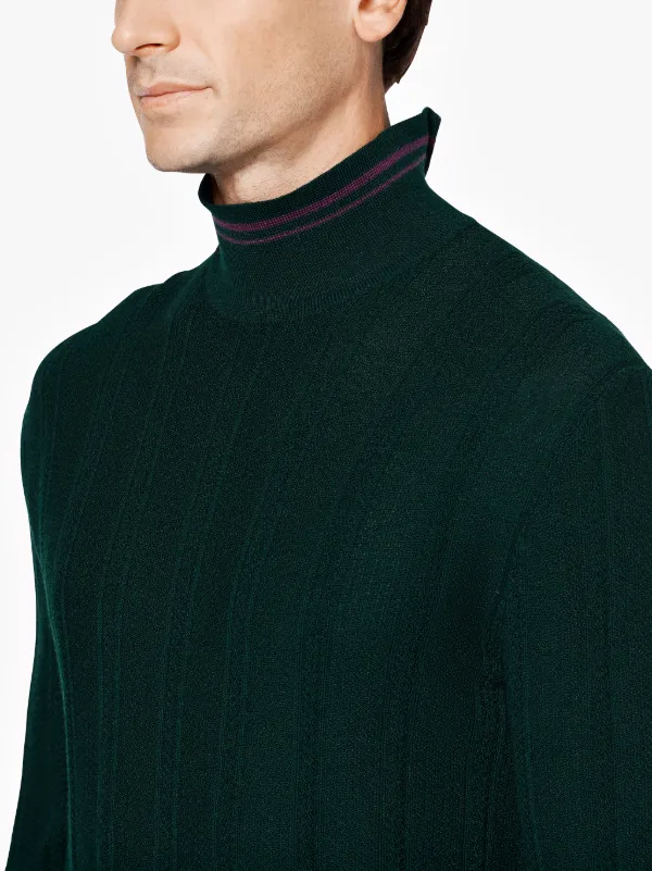 Green & Burgundy Cotton Blend 0003 V-Neck Sweater