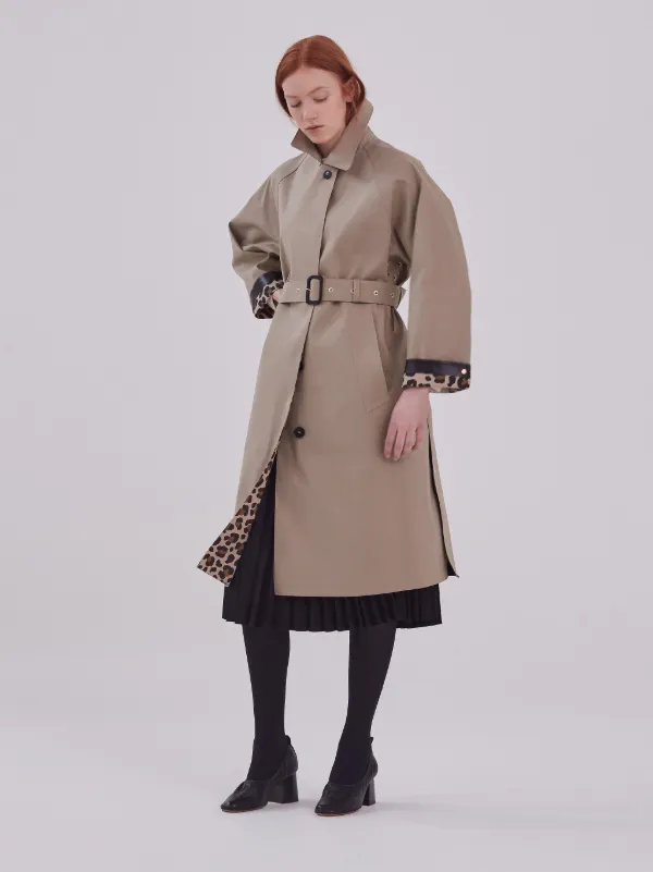 ABERDEEN  Fawn x Leopard Oversized Single Breasted Trench Coat | LR-1003