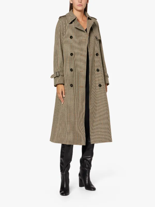 ALLY Brown Checked Wool Trench Coat | LMT-003