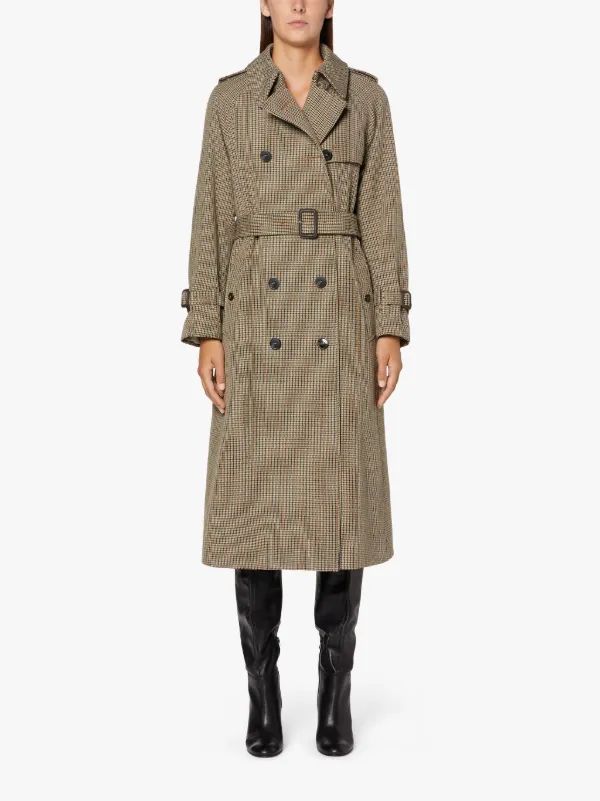 ALLY Brown Checked Wool Trench Coat | LMT-003