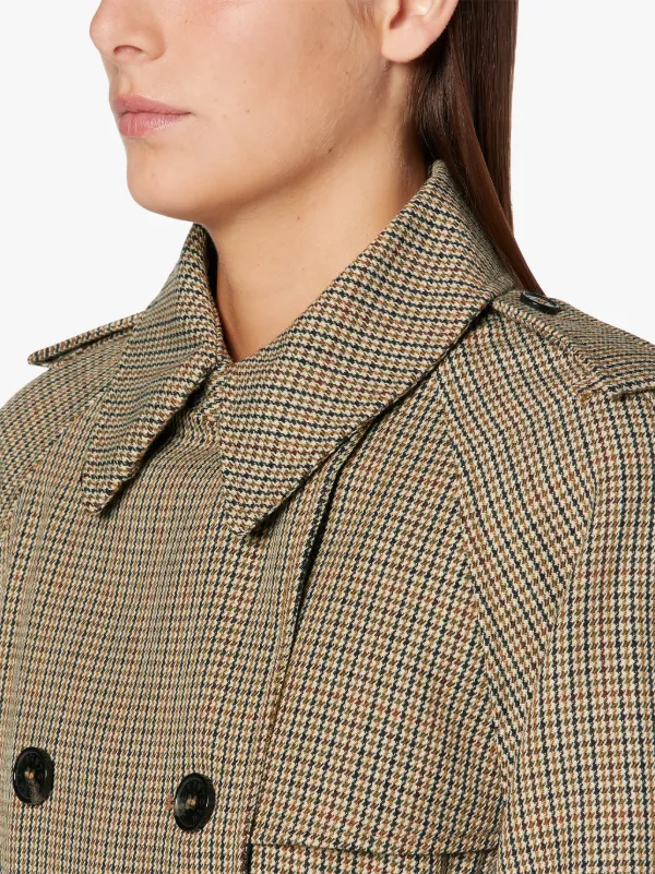 ALLY Brown Checked Wool Trench Coat | LMT-003