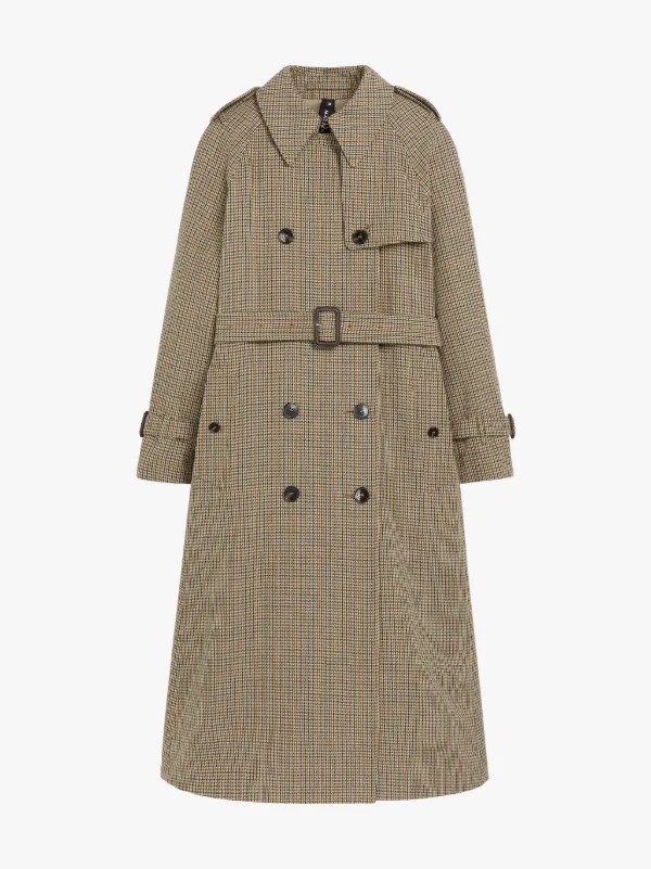 ALLY Brown Checked Wool Trench Coat | LMT-003