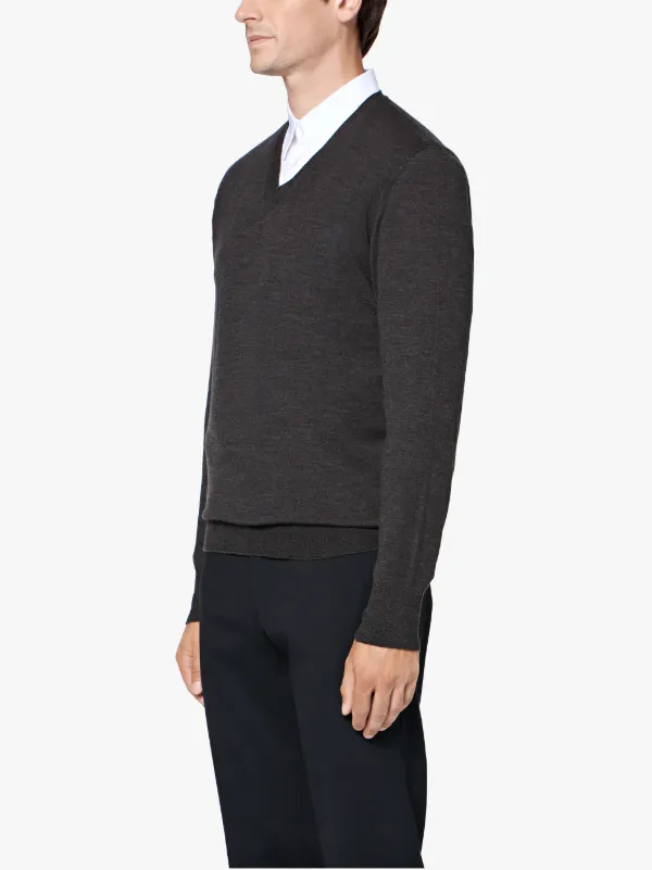 Anthracite Wool V-Neck Sweater | GK-009