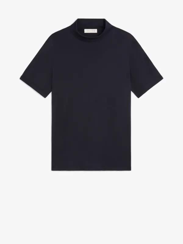 ARDROSS Navy Cotton Mock Neck T-Shirt | WCS-1004