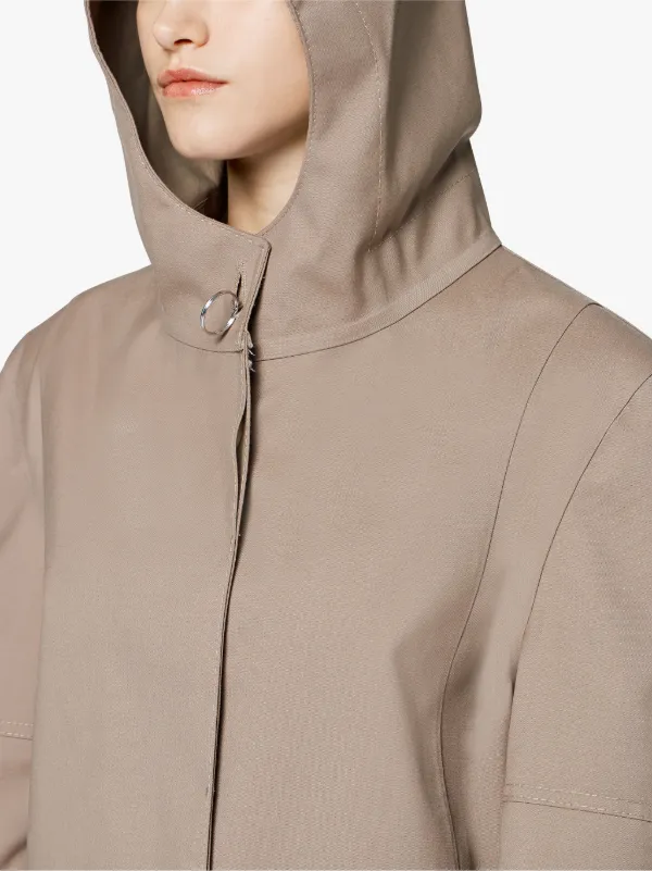 Beige Bonded Cotton Hooded Coat