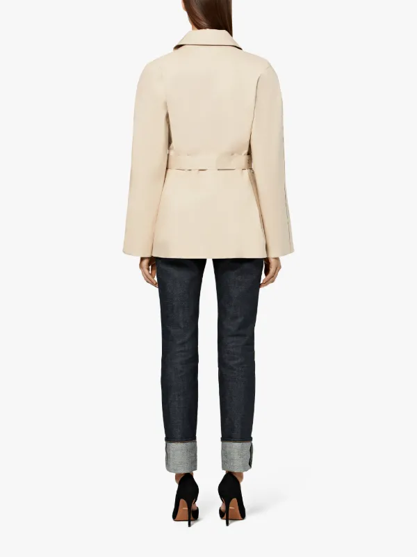 Beige Bonded Cotton Short Trench Coat