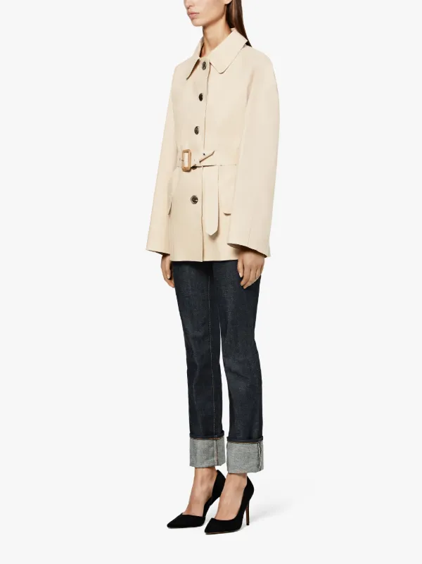 Beige Bonded Cotton Short Trench Coat