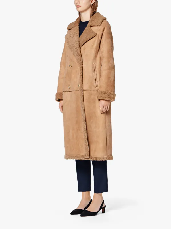 Double breasted hot sale sheepskin coat