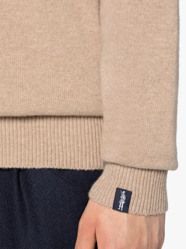 Beige Merino Wool & Cashmere Logo Crewneck Sweater