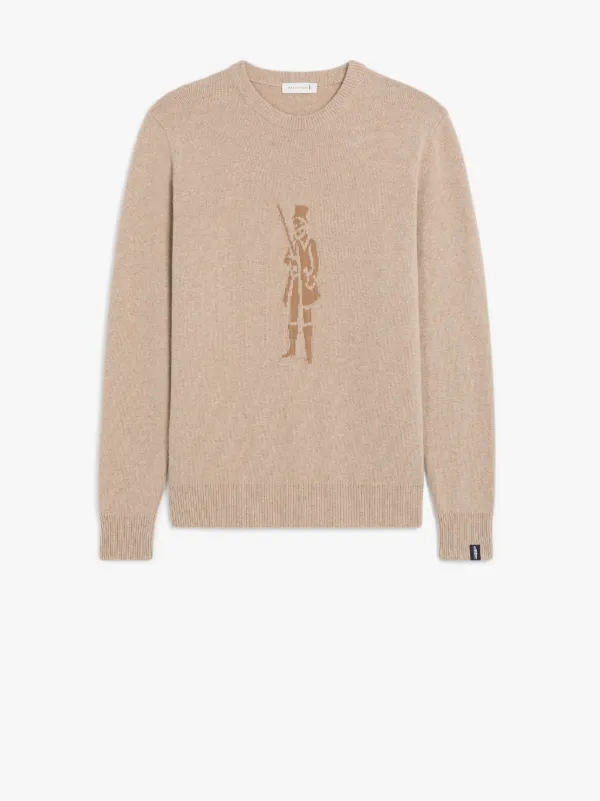 Beige Merino Wool & Cashmere Logo Crewneck Sweater