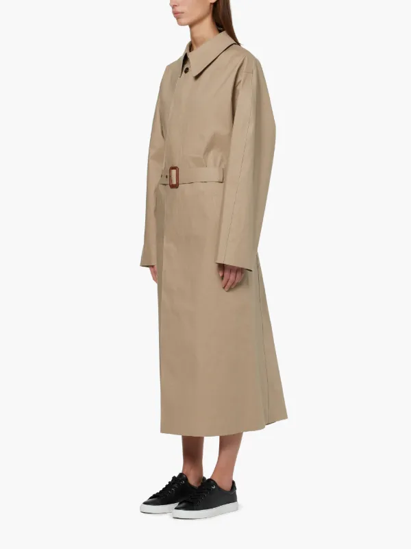 Beige & Red Bonded Cotton Oversized Trench Coat