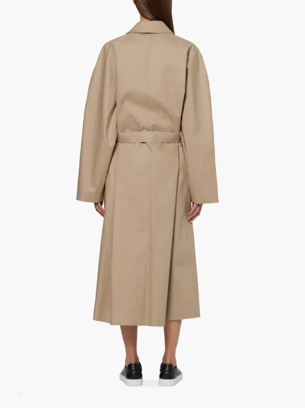 Beige & Red Bonded Cotton Oversized Trench Coat