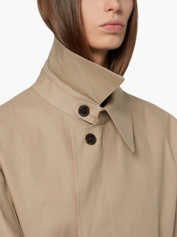 Beige & Red Bonded Cotton Oversized Trench Coat