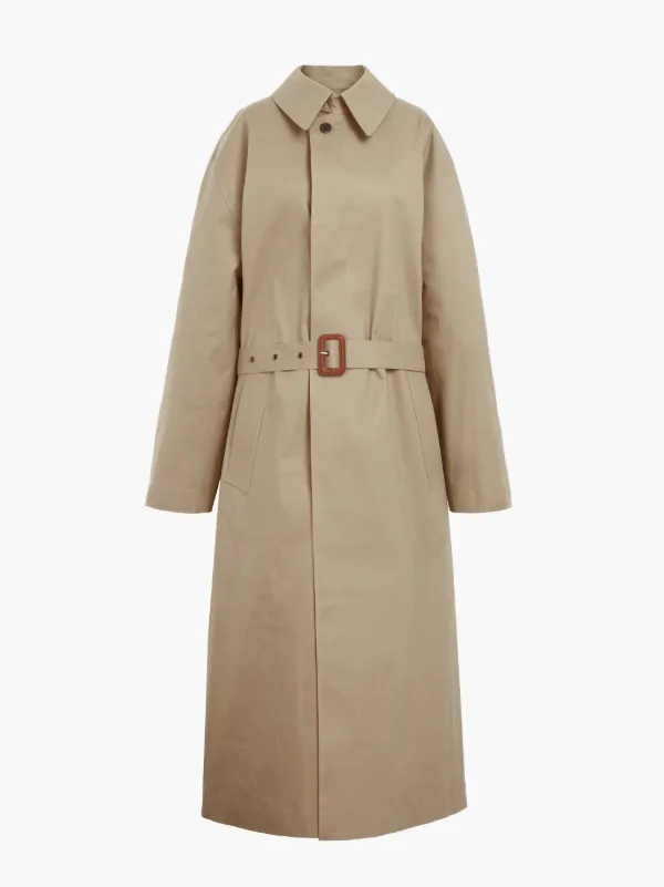 Beige & Red Bonded Cotton Oversized Trench Coat