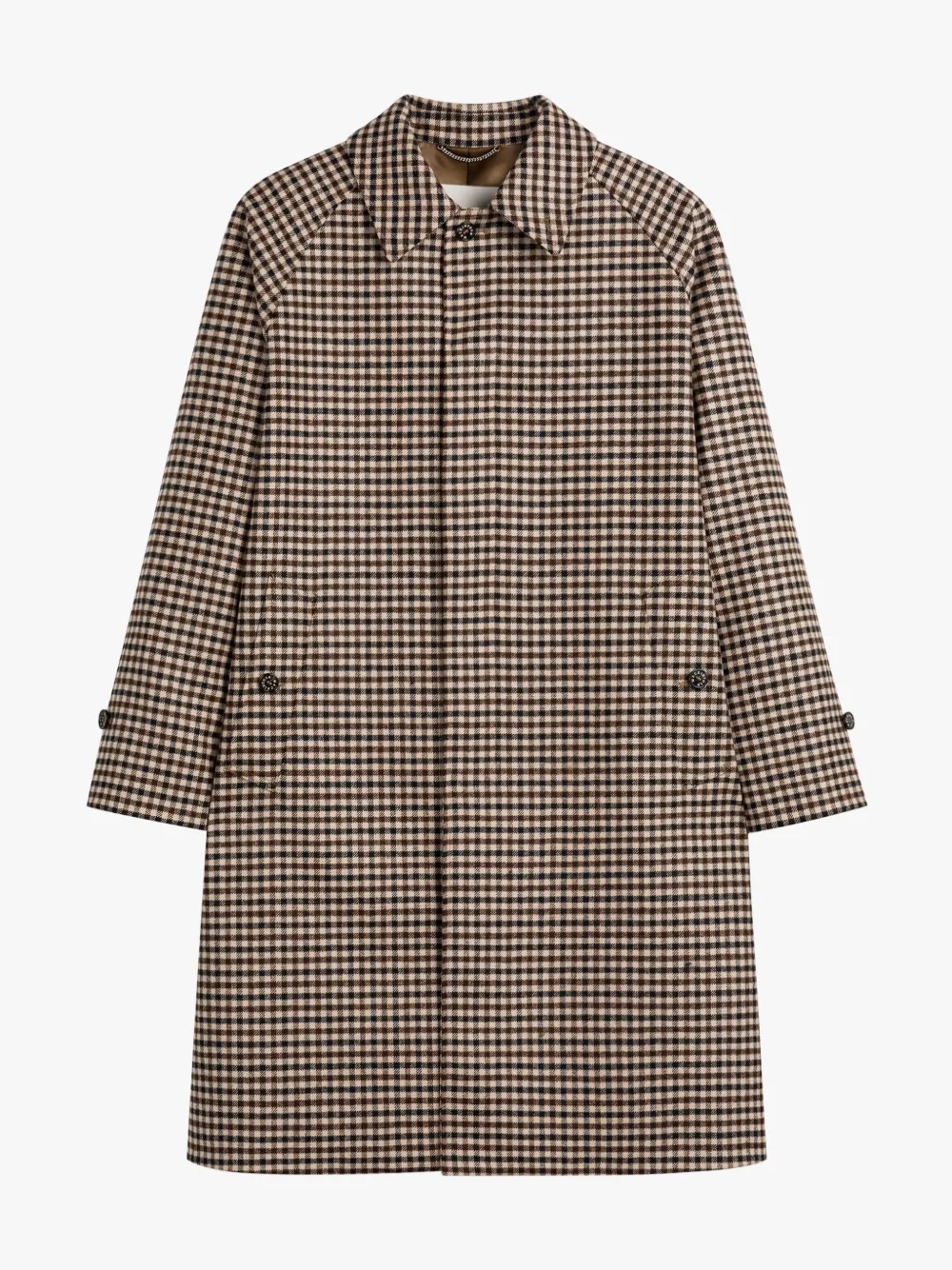 BELFORD Brown Shepherd Check Wool Balmacaan Coat Mackintosh