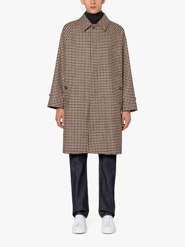 BELFORD Brown Shepherd Check Wool Balmacaan Coat Mackintosh