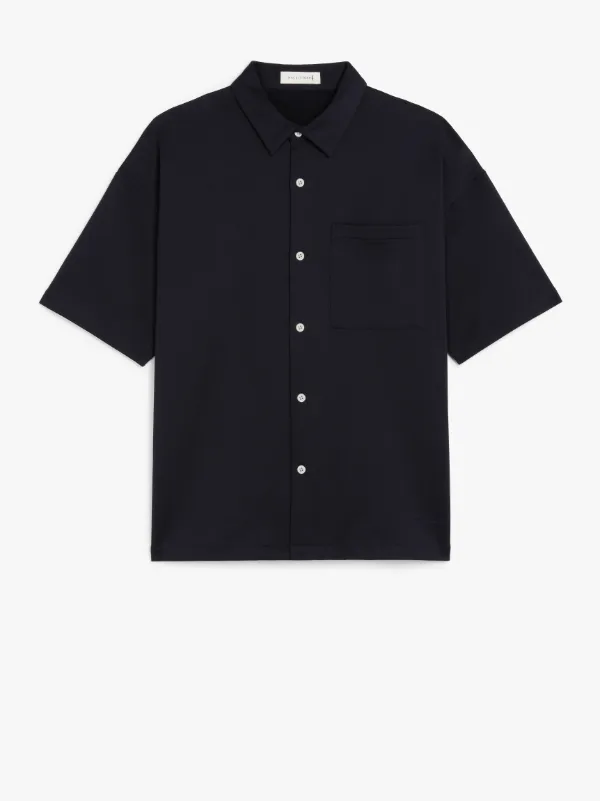 BERRIEDALE Navy Cotton Oversized Polo Shirt | GCS-1006