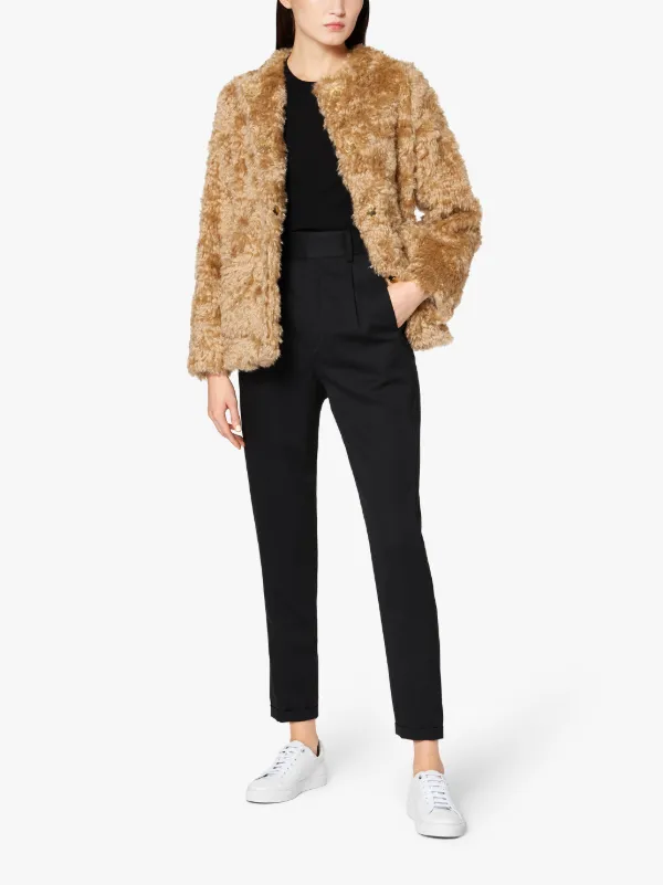 BETTYHILL Beige Mohair Collarless Fur Jacket | LM-1002F