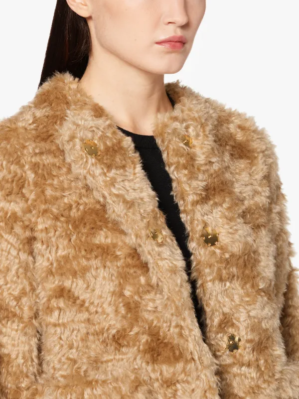 BETTYHILL Beige Mohair Collarless Fur Jacket | LM-1002F