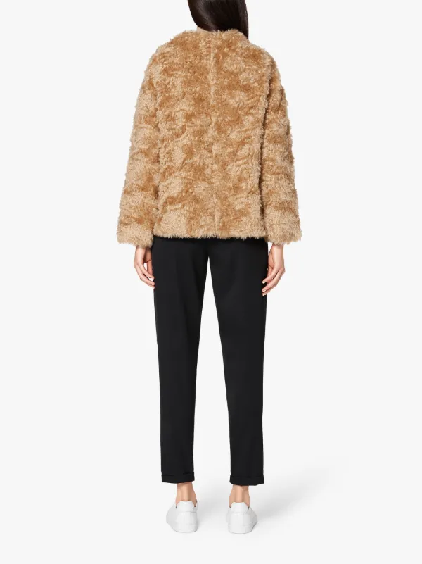 BETTYHILL Beige Mohair Collarless Fur Jacket | LM-1002F