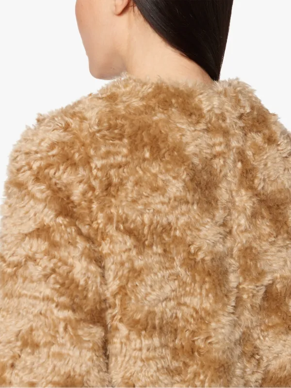 BETTYHILL Beige Mohair Collarless Fur Jacket | LM-1002F