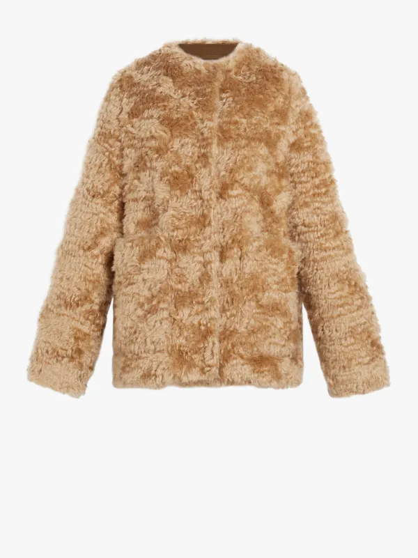 BETTYHILL Beige Mohair Collarless Fur Jacket | LM-1002F