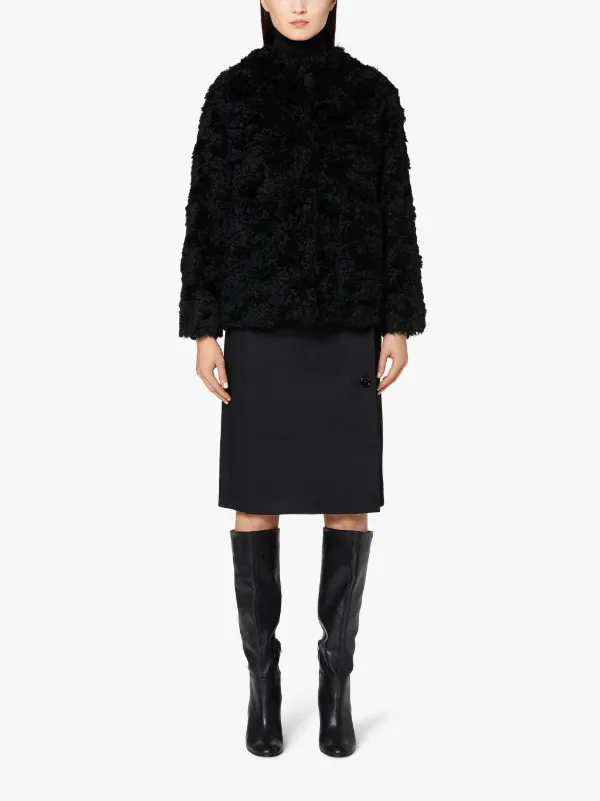 BETTYHILL Black Mohair Colarless Fur Jacket | LM-1002F