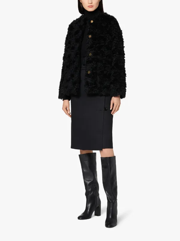 BETTYHILL Black Mohair Colarless Fur Jacket | LM-1002F