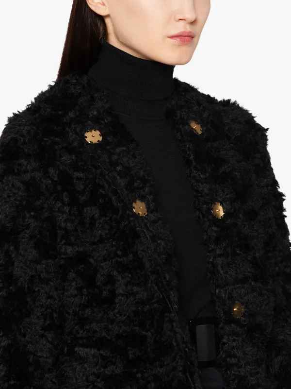 BETTYHILL Black Mohair Colarless Fur Jacket | LM-1002F