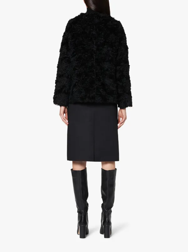 BETTYHILL Black Mohair Colarless Fur Jacket | LM-1002F